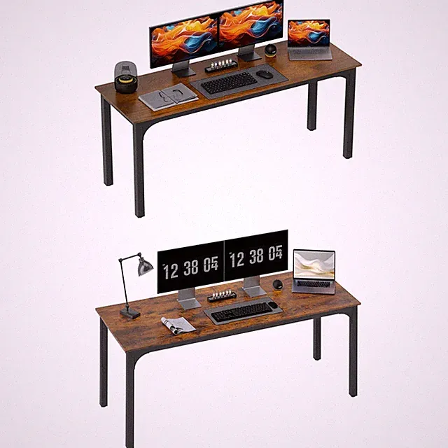 Schreibtisch Computertisch Bürotisch mit Industrie-Design, Stahlgestell Braun