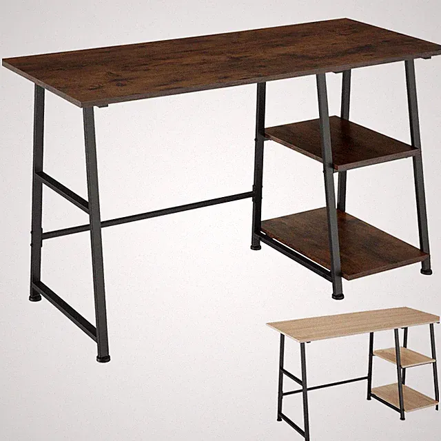 Schreibtisch Computertisch Bürotisch mit Regal 2 Ablagen Holz Metall Industrie