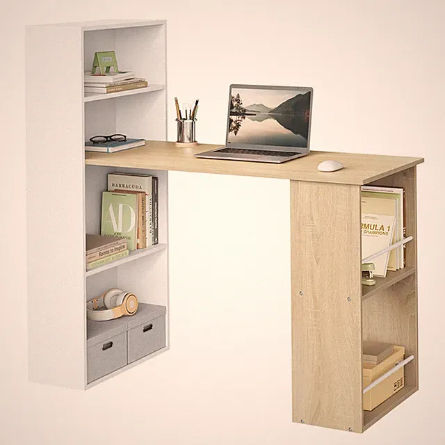 Schreibtisch Computertisch Bürotisch mit Regalen Ablagefächern 120x55cm Eiche