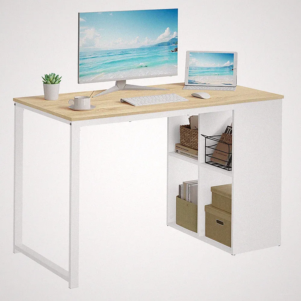 Schreibtisch Computertisch Bürotisch PC Tisch 4 offene Fächer Eiche 120×60×75 cm