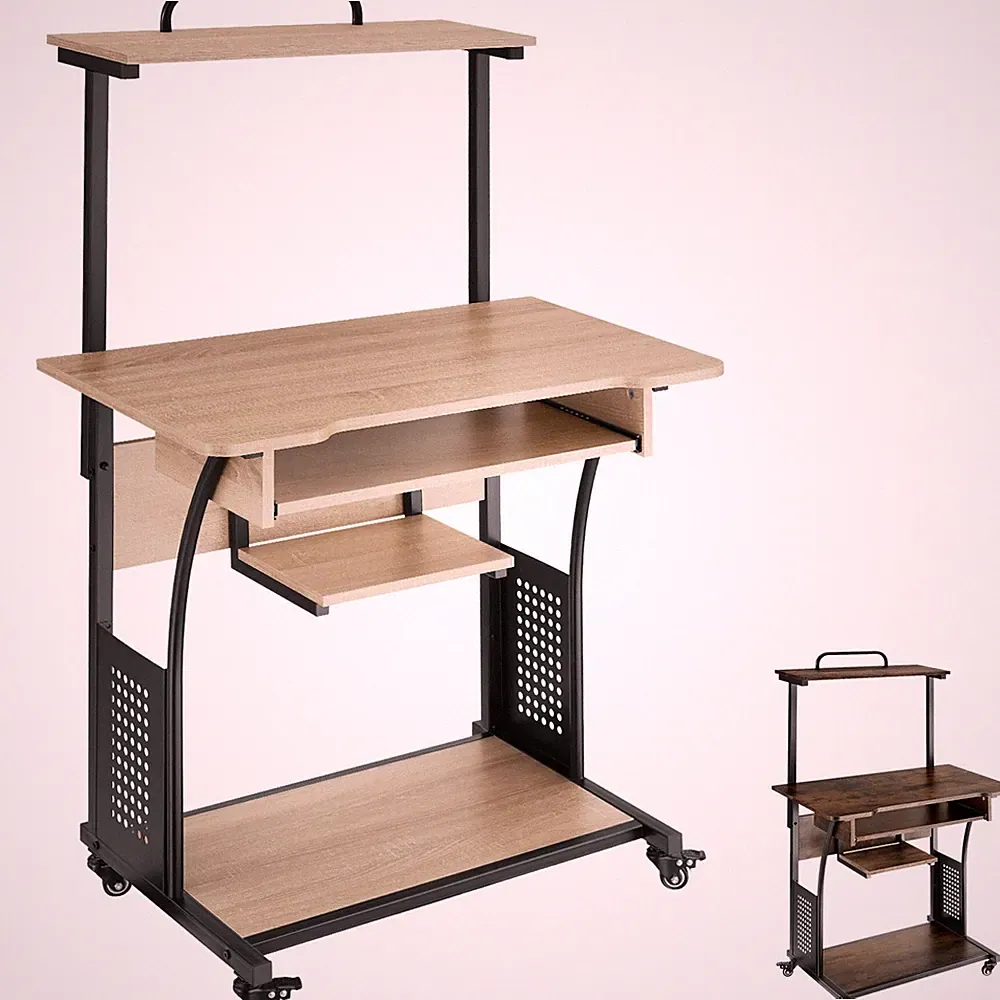 Schreibtisch Computertisch Bürotisch PC Tisch mit Rollen Holz + Metall Industrie