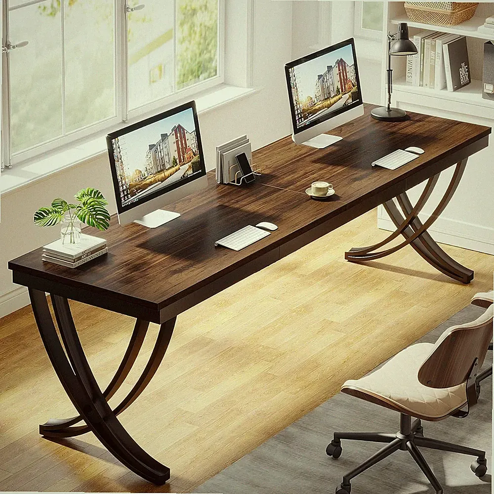 Schreibtisch Computertisch, Doppelter Langer Schreibtisch,Braun 200 x 70 x 75 cm