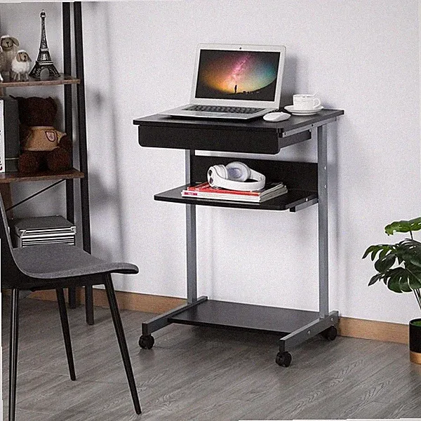 Schreibtisch Computertisch Laptoptisch Bürotisch PC Tisch mit 4 Rollen schwarz