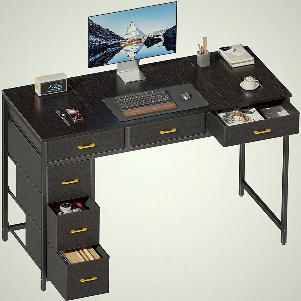 Schreibtisch Computertisch mit 6 Schubladen, Bürotisch,PC Tisch, Home Office