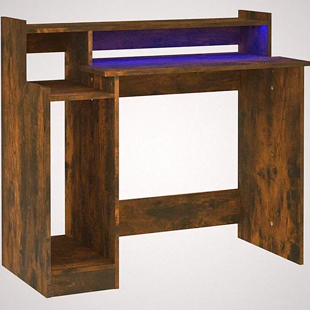 Schreibtisch Computertisch Mit LEDs Räuchereiche 97x90x45 Cm Spanplatte