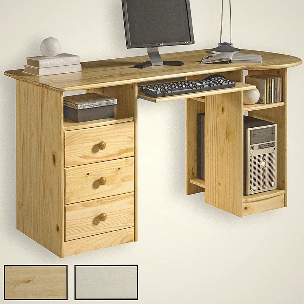 Schreibtisch Computertisch PC-Schreibtisch, Kiefer massiv mit 3 Schubladen