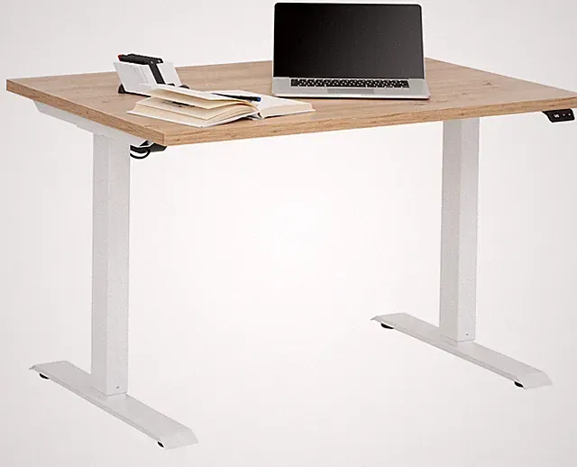 Schreibtisch e-desk Eiche/weiß 160x72x80 elektrisch verstellbar Bürotisch