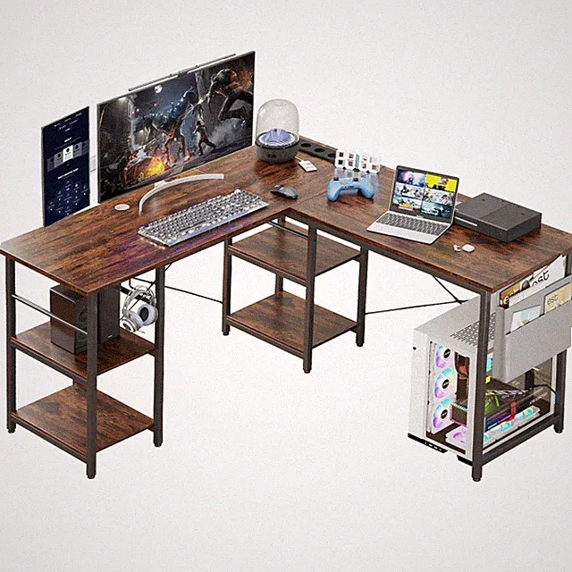 Schreibtisch Eckschreibtisch L-förmiger PC Gaming-Schreibtisch mit Steckdosen