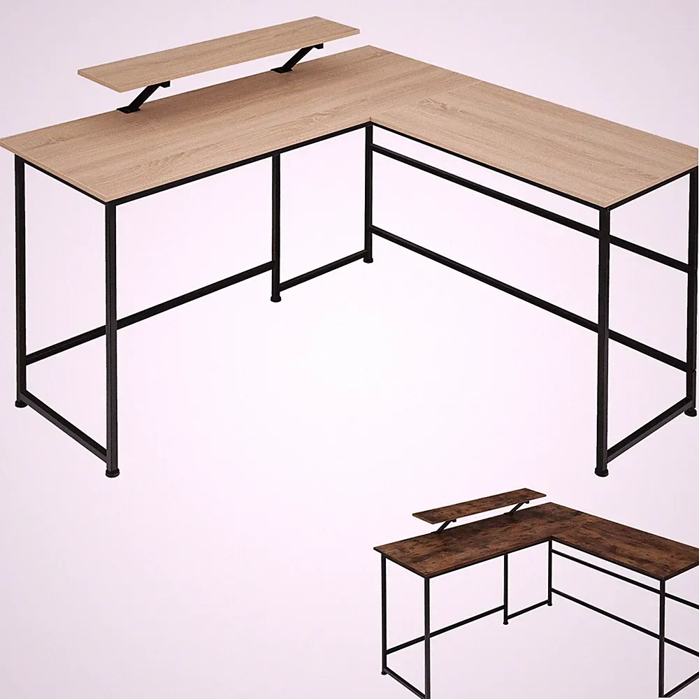 Schreibtisch Eckschreibtisch L-Form Computertisch Bürotisch PC Tisch Holz Metall