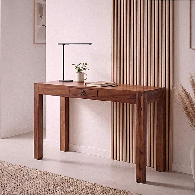 Schreibtisch FineBuy Bürotisch 118 cm Sheesham Massivholz Laptoptisch Schublade
