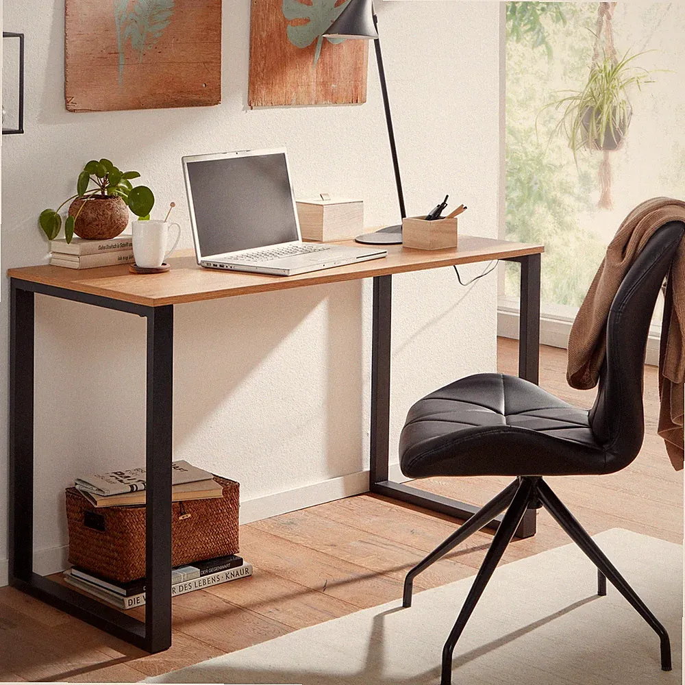 Schreibtisch FineBuy Bürotisch Eiche Schwarz 120x60x76 cm Computertisch Tisch