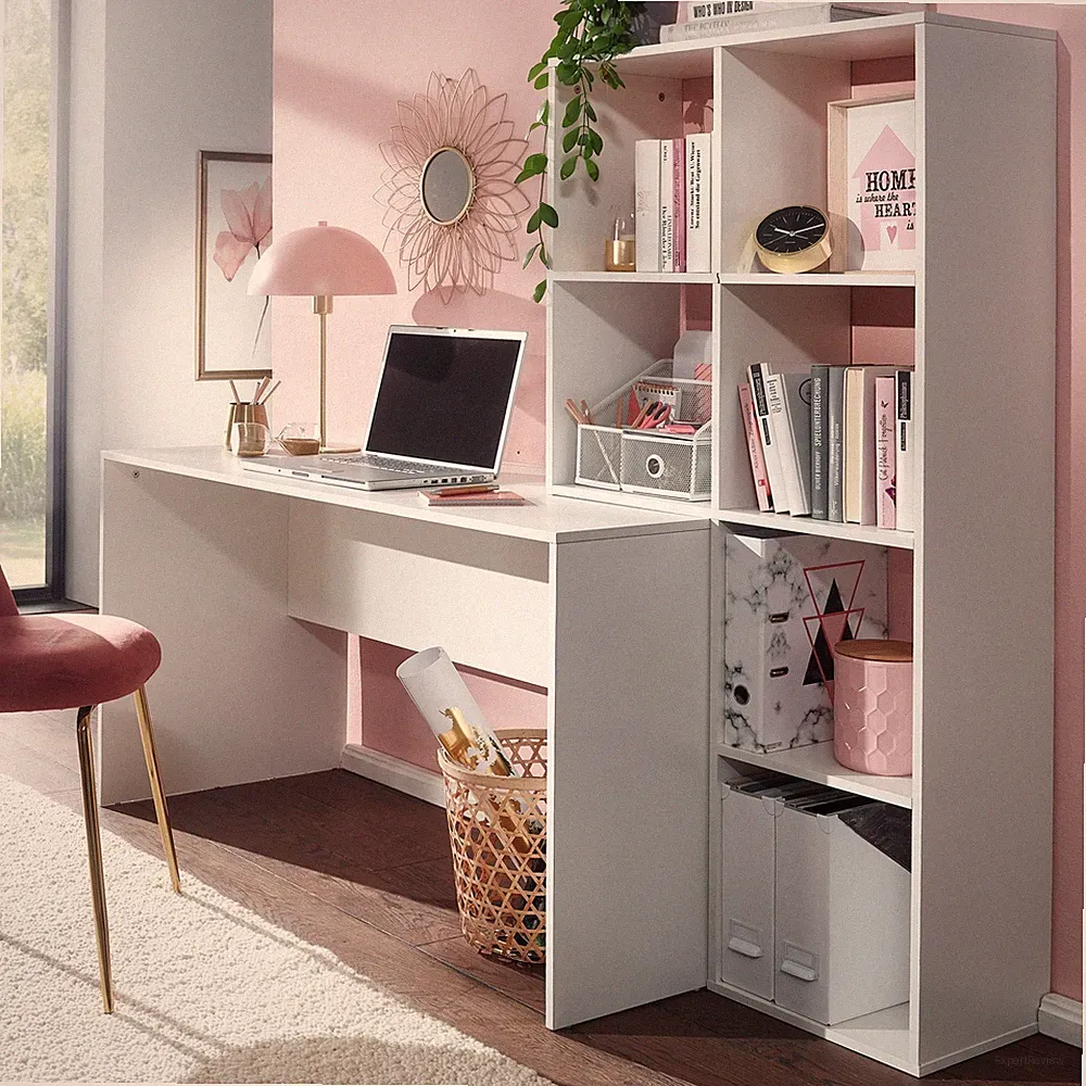 Schreibtisch FineBuy Bürotisch mit Regal 170 cm Weiß Computertisch Tisch Modern