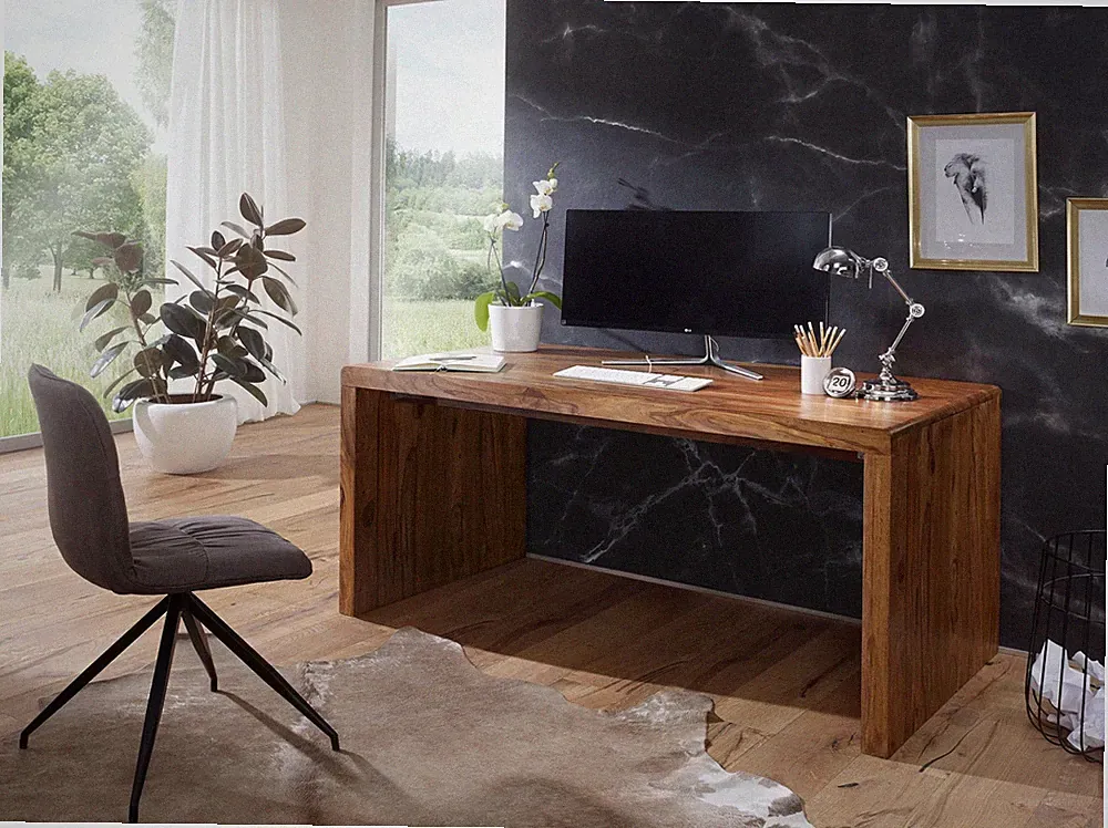 Schreibtisch FineBuy Holz Massiv Sheesham 140 cm Büro Arbeitszimmer Tisch