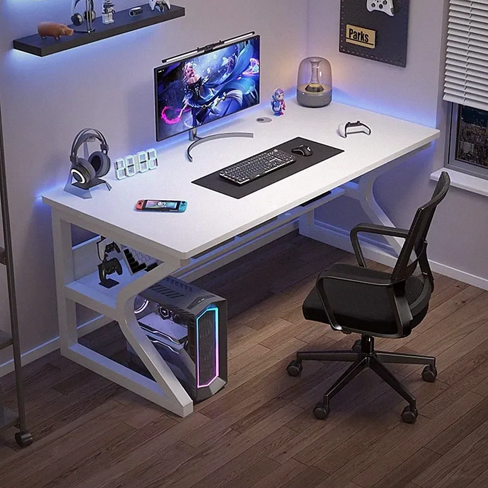 Schreibtisch Gaming Tisch Ergonomisch für PC Computertisch 80x50x75CM Weiß