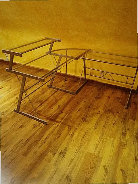 Schreibtisch glas eckschreibtisch mit Aufsatz mit Metall 155 cm Design modern