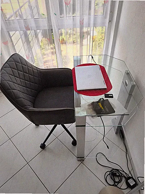 Schreibtisch Glas/Metall rechteckig 80x50x77 cm freistehend mit Stuhl