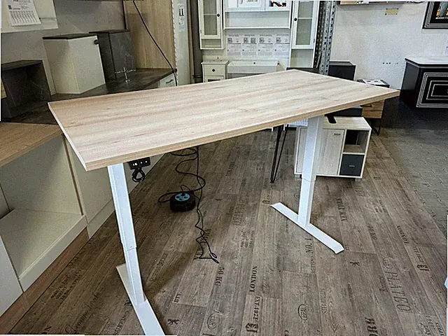 Schreibtisch höhenverstellbar Edel Buche/Weiß 160 x 80 x 71-121cm