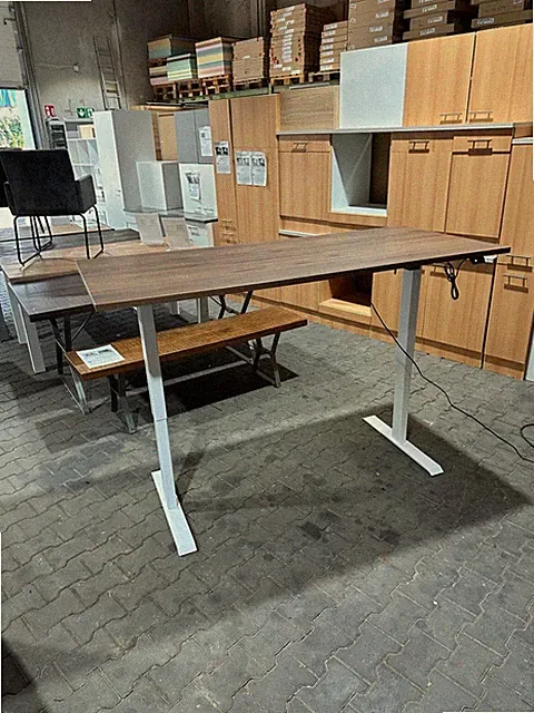 Schreibtisch höhenverstellbar Mandal Nussbaum Natur/Weiß 180 x 80 x 71-121cm