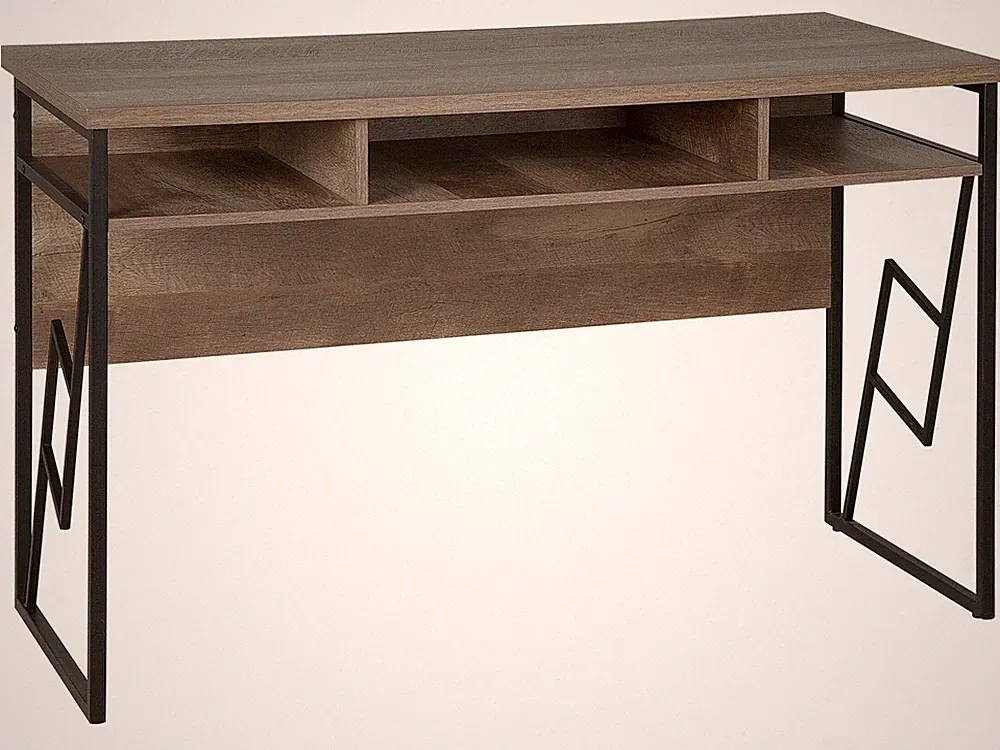 Schreibtisch Holzoptik dunkelbraun Metallbeine schwarz 120x60 cm 3 Fächer Forres