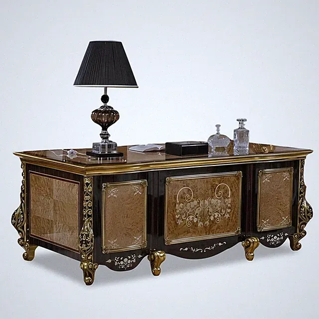 Schreibtisch im Barockstil Klassischer Chefschreibtisch Holz Goldfarben Sofort