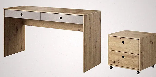 Schreibtisch Kuki PC-Tisch Rollcontainer 138x50cm bernstein eiche platingrau