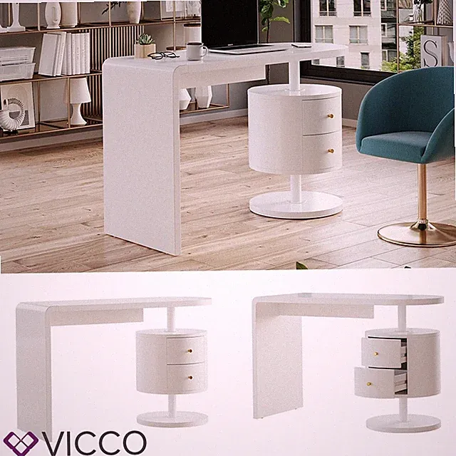Schreibtisch Lara Weiß Hochglanz 120 x 50 cm 2 Schubladen Vicco