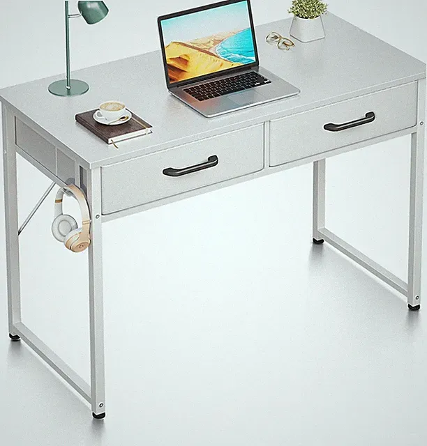 Schreibtisch mit 2 Stoffschubladen, 100x40 cm, Kopfhörerhalter, Weiß