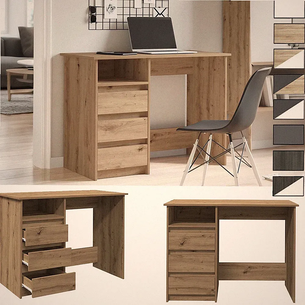 Schreibtisch mit 3 Schubladen Bürotisch Computertisch Arbeitstisch 102x50x75cm