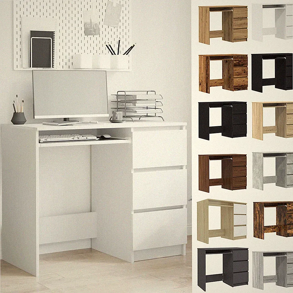 Schreibtisch mit 3 Schubladen Computer PC Tisch Bürotisch Arbeitstisch 90x45x76