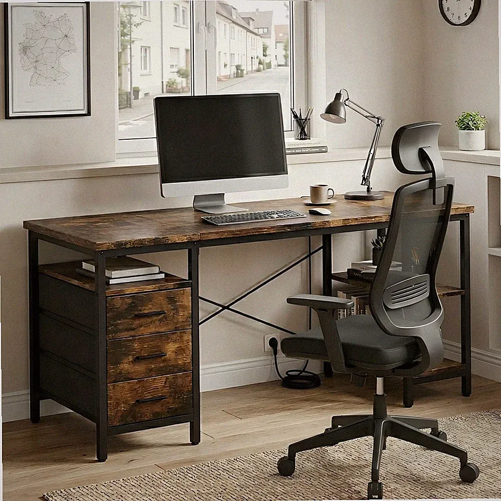 Schreibtisch mit 3 Schubladen Computertisch mit Stauraum für Büro 120/140/160CM