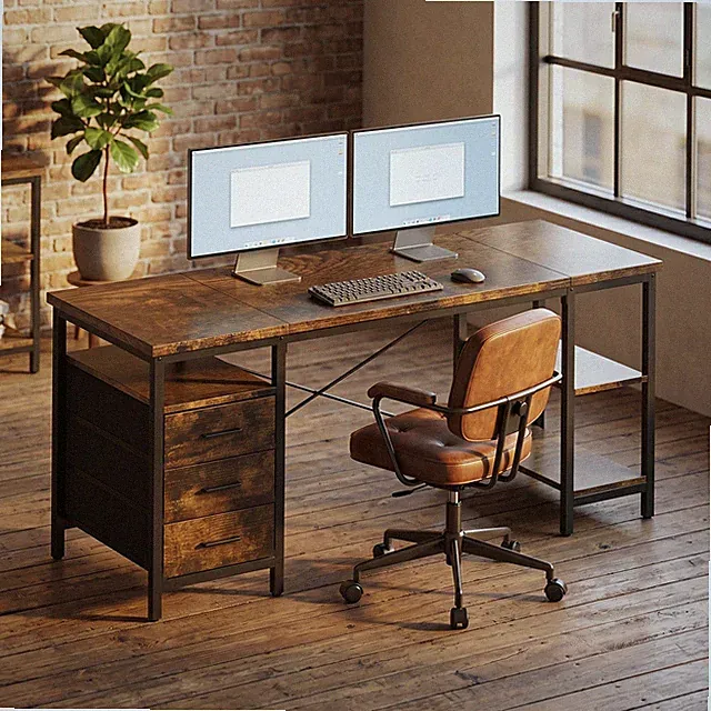 Schreibtisch mit 3 Schubladen Gaming Tisch Computertisch mit Regalen 120/140/160