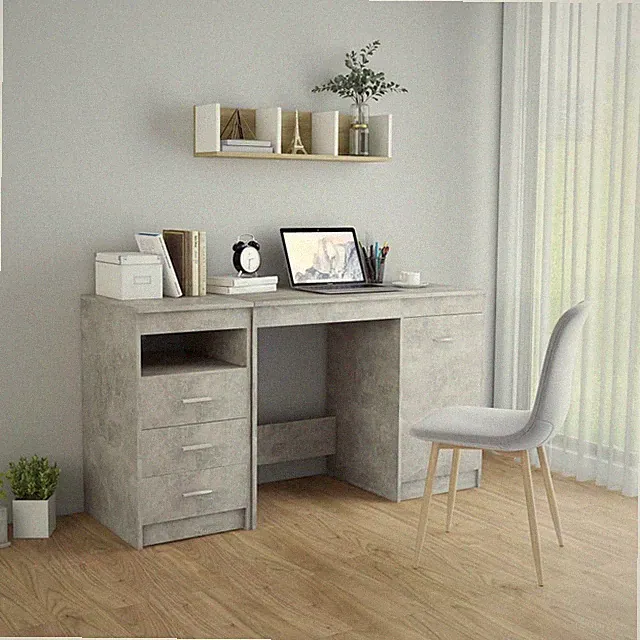 Schreibtisch mit 3 Schubladen und 1 Tür Holz werkstoff Vintage Betonoptik 5Farbe