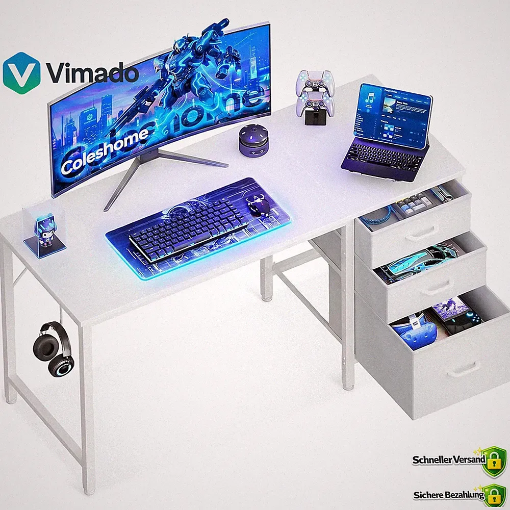 Schreibtisch mit 3 Schubladen Weiß 120x48 cm für Home Office Möbel