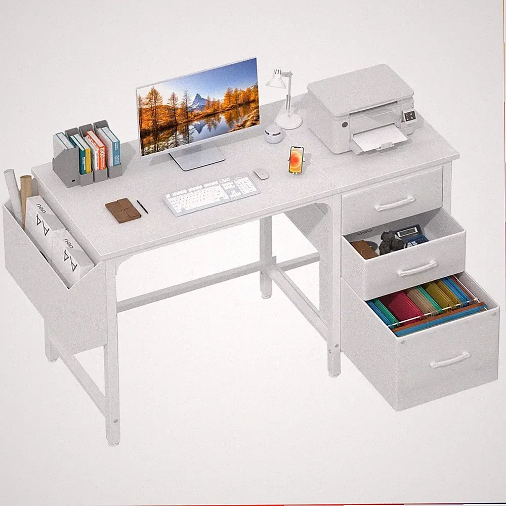 Schreibtisch mit 3 Schubladen Weiß 120x50cm Computertisch mit Stauraum für Büro