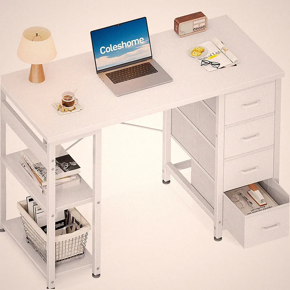Schreibtisch mit 4 Schubladen Weiß Büro Computertisch 100x40 cm Stauraum Lösung