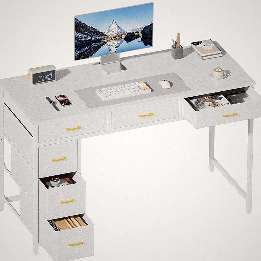 Schreibtisch mit 6 Schubladen, Computertisch, Bürotisch, PC Tisch, Home Office