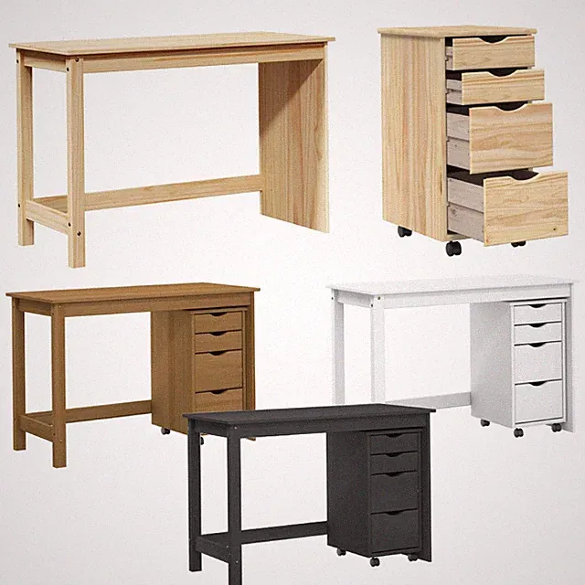 Schreibtisch mit Cabinet Set Computertisch Arbeitstisch Schubladenschrank Holz