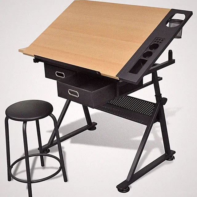 Schreibtisch mit Hocker Architektentisch Zeichentisch Arbeitstisch Büro vidaXL