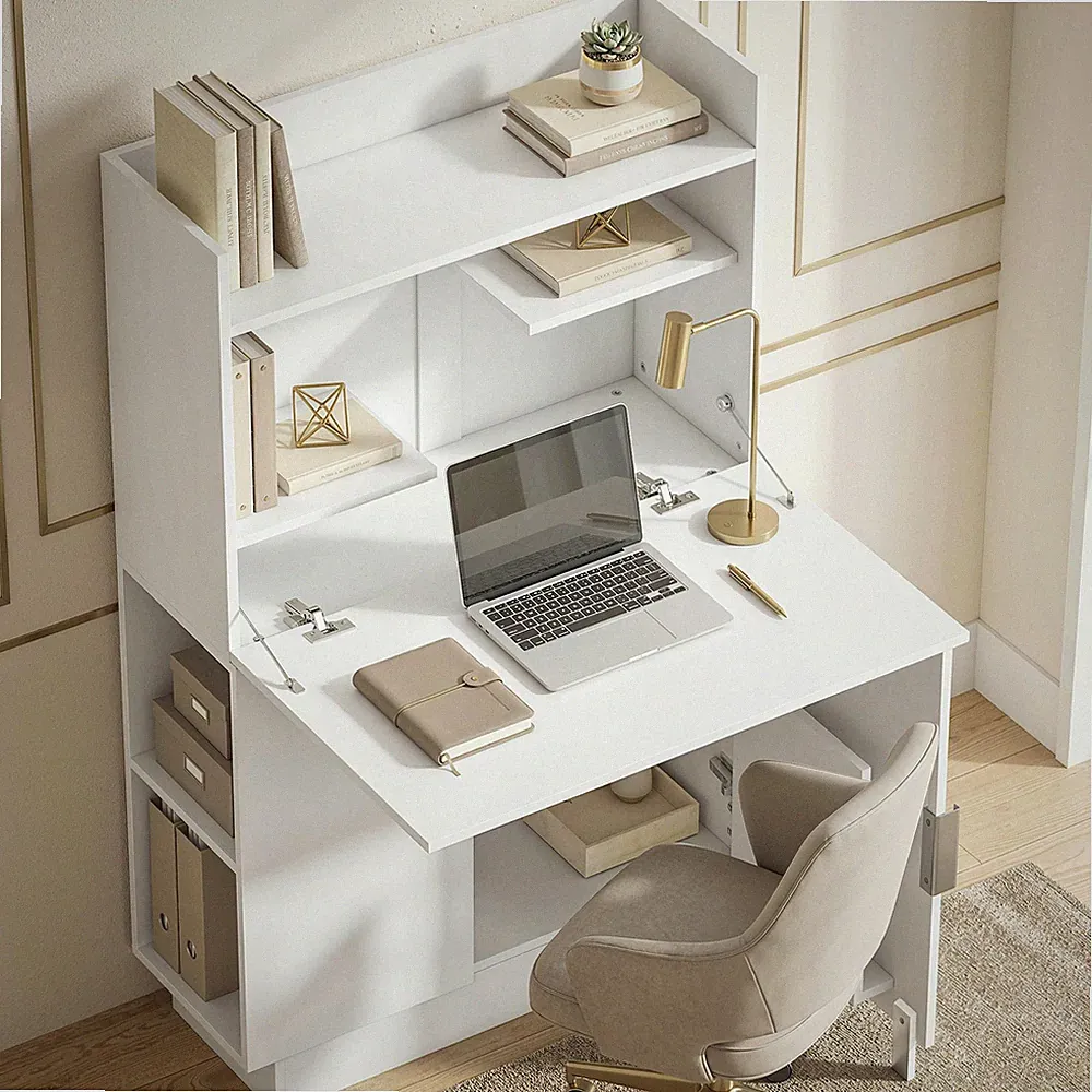 Schreibtisch mit klappbarer Tischplatte, Computertisch mit Regalen Refurbished
