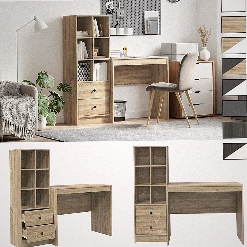 Schreibtisch mit Regal 2 Schubladen Bücherregal Hochschrank Bürotisch TC Tish