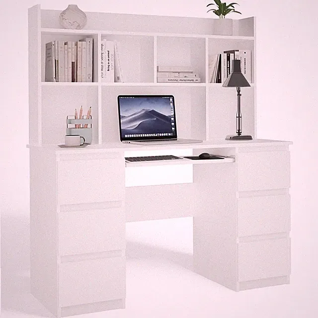 Schreibtisch mit Regalaufsatz 6 Schubladen Weiß Bürotisch KUBA 130