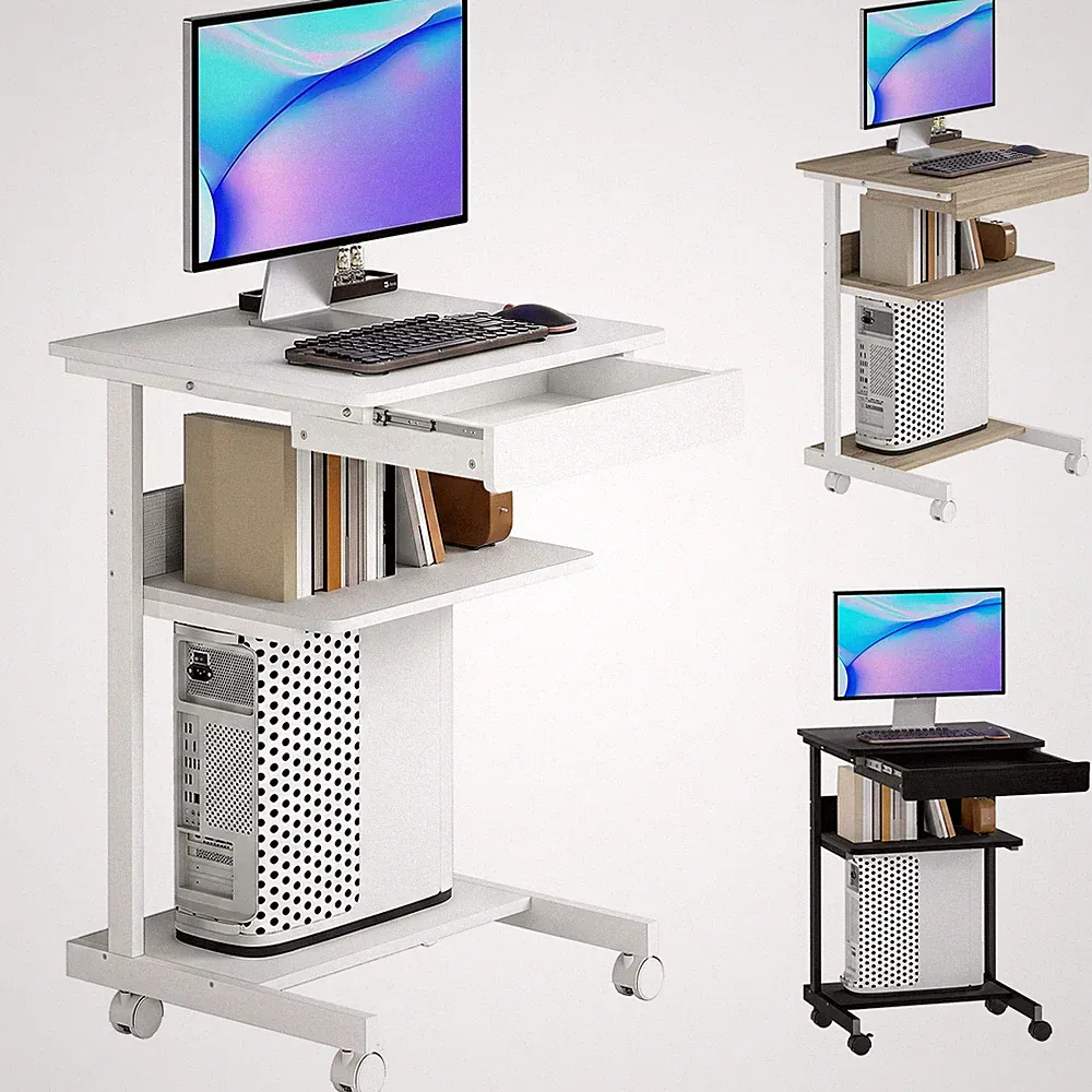 Schreibtisch mit Rollen Computertisch platzsparender Bürotisch mit CPU-Ständer