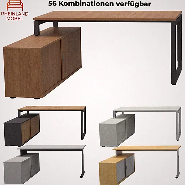 Schreibtisch mit Sideboard BASE – großer Bürotisch 160x80cm mit Lowboard