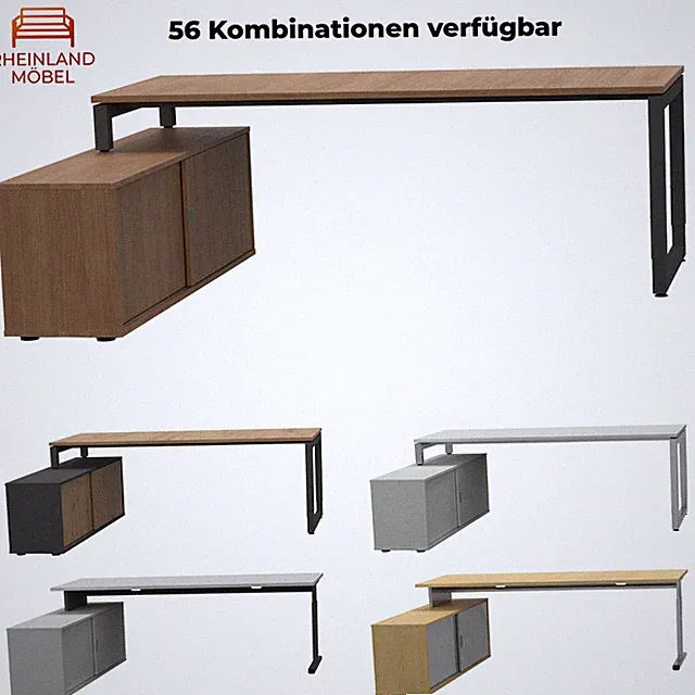 Schreibtisch mit Sideboard BASE – sehr großer Bürotisch 200x80cm mit Lowboard