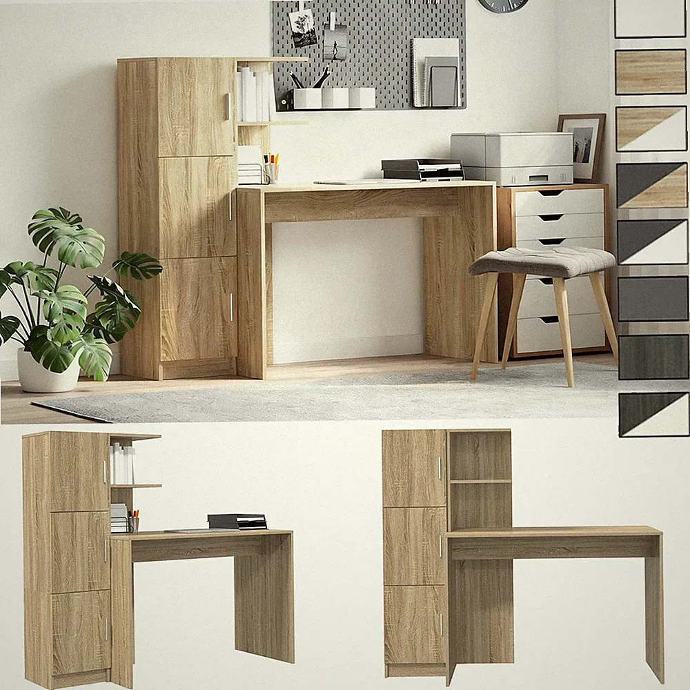 Schreibtisch mit Stauraum Regal Hochschrank Bürotisch PC Tisch 102x50x124 cm