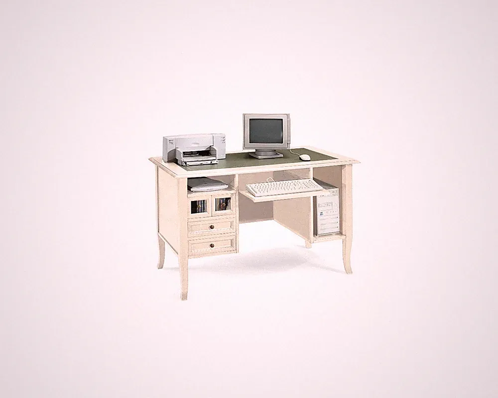 Schreibtisch Mobil PC 4 Schubladen Kunst Armen Elfenbeinfarben Patiniert Studio