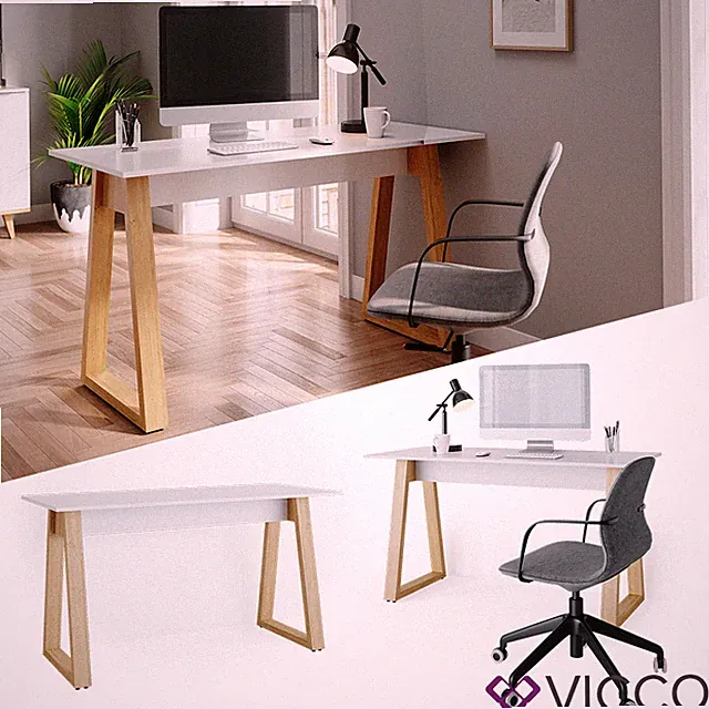 Schreibtisch Nautica Computer Bürotisch PC Arbeitszimmer weiß Eiche Skandi VICCO