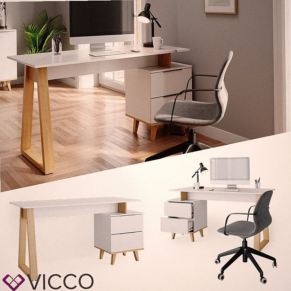 Schreibtisch Nautica Computertisch Büro PC Arbeitszimmer weiß Eiche Skandi VICCO