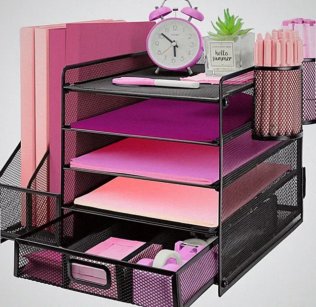 Schreibtisch Organizer Ablage aus Metall, 5 Ebenen Papier Briefablage mit
