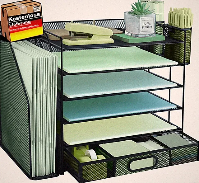 Schreibtisch-Organizer Set mit 6 Fächern und Vertikalhalter für Büromaterial